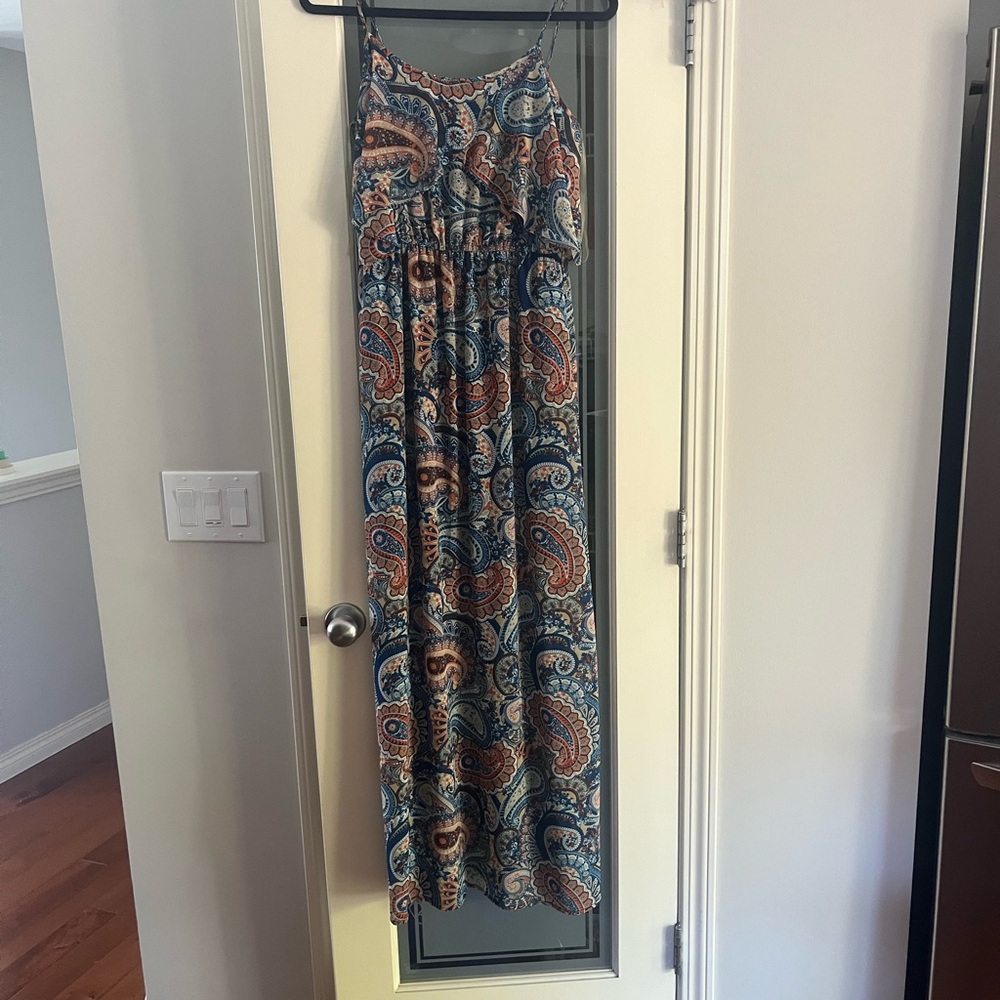 Eyeshadow Blue and Orange Paisley Maxi Dress